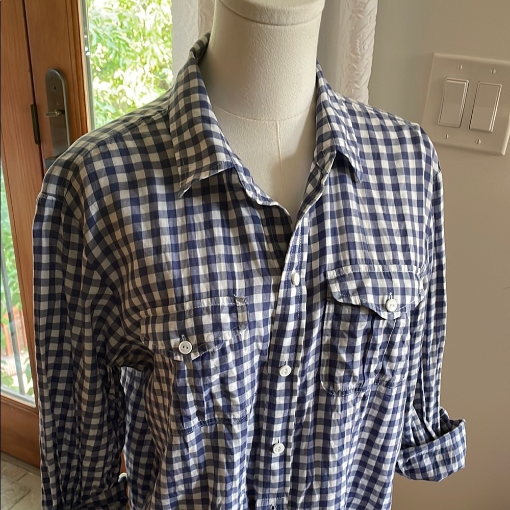 Madewell Blue Checkered Marketplace Popover Buttondown Shirt Medium Cotton - Picture 3 of 9